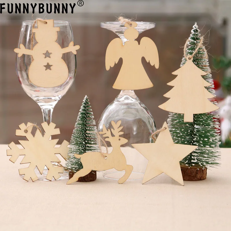 

FUNNYBUNNY 10PCS Christmas tree pendant Wood Christmas Ornaments Kids Crafts Hanging Ornaments Wood Xmas Decoration