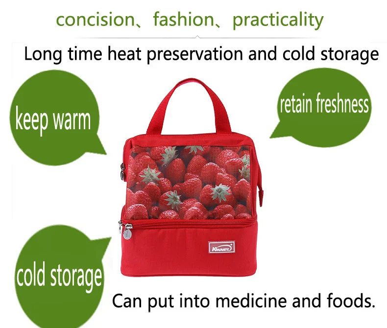 KinNet Термосумка двухслойная изолированная сумка-холодильник красная оксфордская сумка на плечо большая сумка для обеда для еды сумка для льда