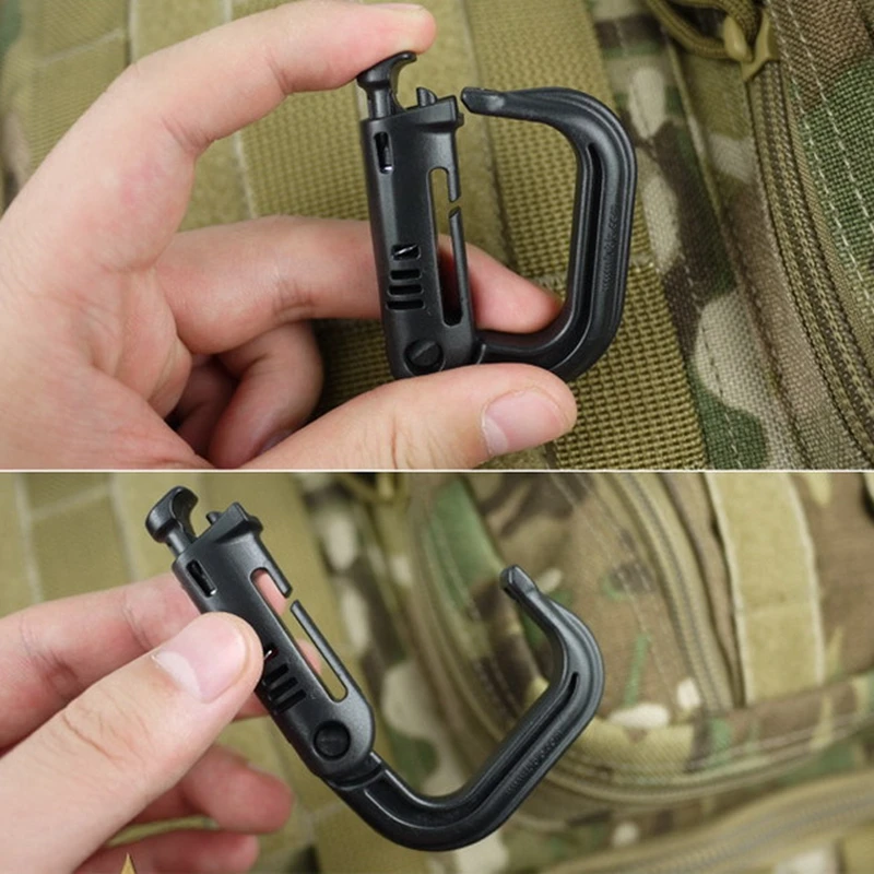 5x molle carabiner d locking ring plastic clip ring buckle carabiner keychain B1