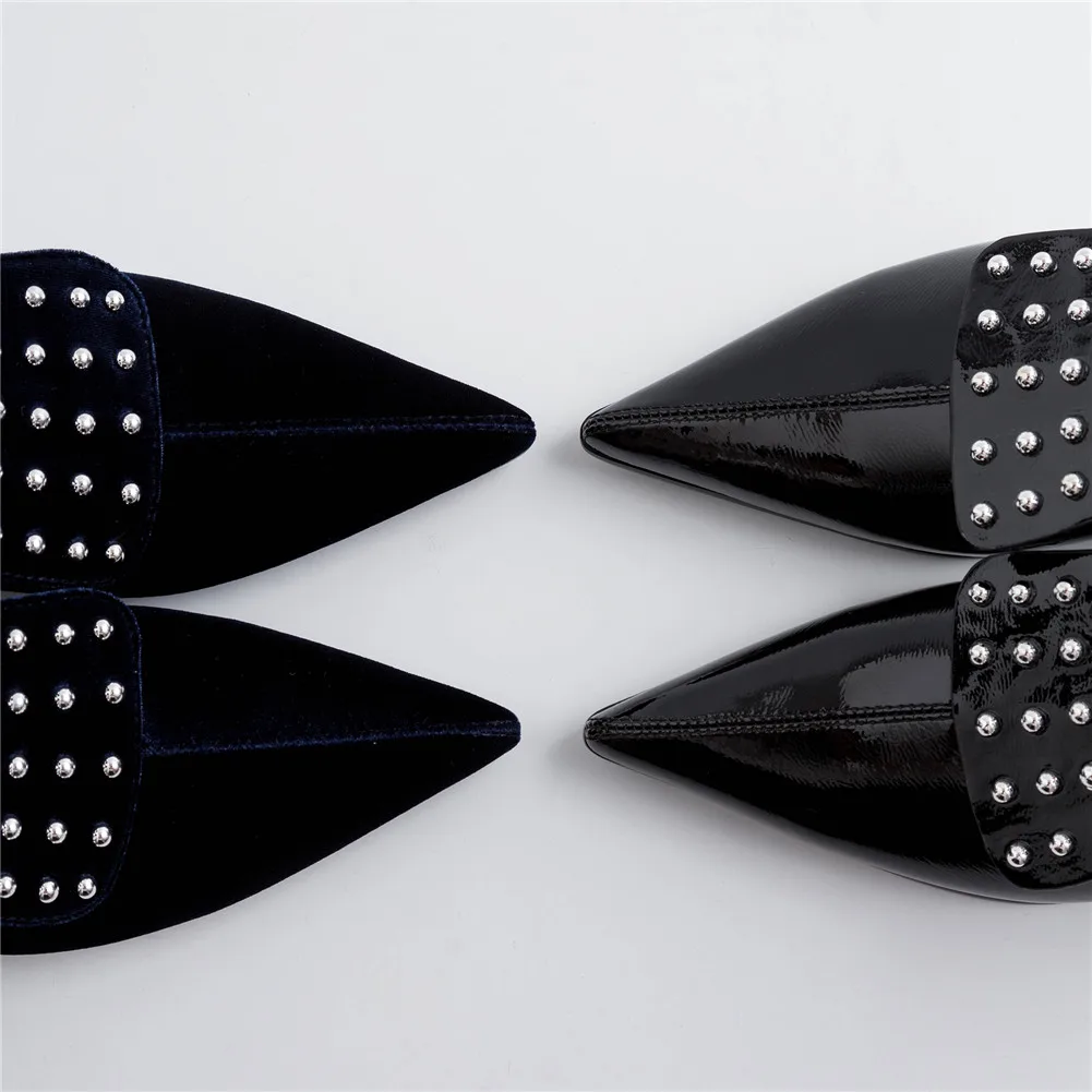 RIBETRNI New Fashion Ladies High Heels Pointed Toe Rivet Zip Shoes Woman Casual Party Office Autumn Spring Ankle Boots