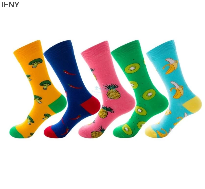 

IENY New Cotton Crew Socks Chili Banana Pineapple Kiwi Pattern Funny Socks