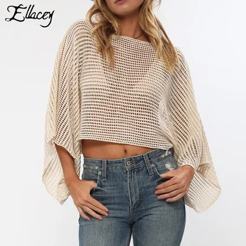 

Ellacey Summer Hollow Out Bikini Cover Up Beach Woman Sexy Beach Wear Knitting Pareo Beach Tunic Sun Protection Swim Cover Ups