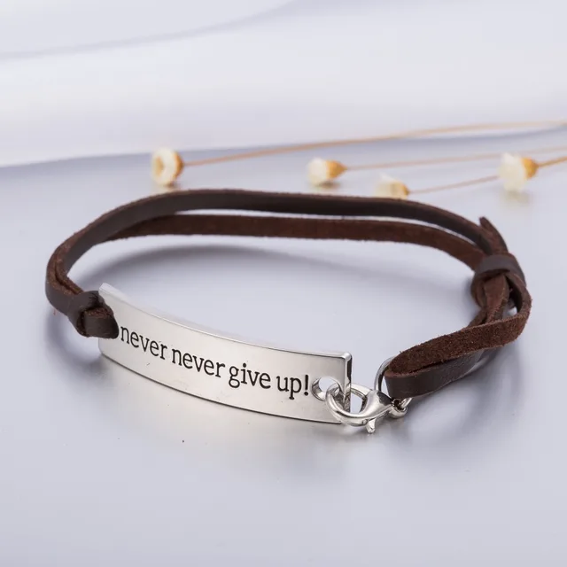 My Shape Leather Viking Bracelet Never Give Up Engraved My Shape Leather Viking Bracelet Never Give Up Engraved Inspirational Quote Bangle For Women Graduation Jewelry