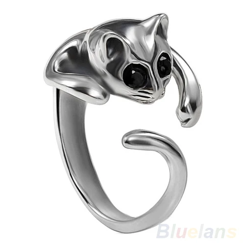 5 pcs Womens Fashion Lovely Silver Plated Kitten Cat Animal Crystal Eyes Ring Jewelry | Украшения и аксессуары