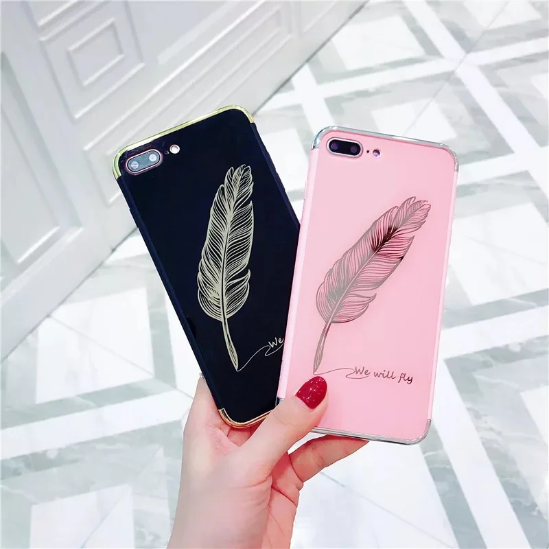 Зеркальный Телефон чехол для iPhone 6 S 7 Plus улыбка перо узор Жесткий ПК + ТПУ