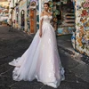 Illusion Wedding Dresses Customized Tulle with Lace Appliques Sexy Off the Shoulder A-line Summer  Dress vestido de noiva 1
