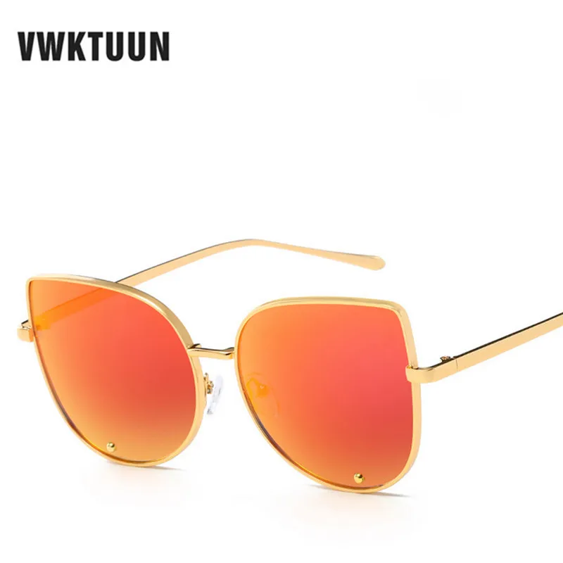 

VWKTUUN Cat Eye Retro Sunglasses Women Brand Designer Cateye Glasses Mirror Oculos Oversized Sunglasses Female Men Sun Glasses