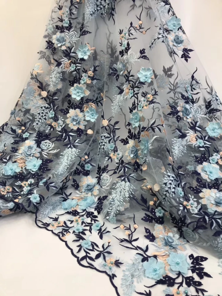 

Latest Nigerian French 3D Flower Lace Fabric High Quality African Tulle Lace Fabric For Wedding Dress RFJU021