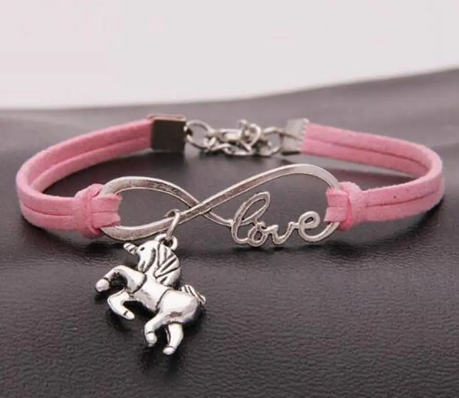 

Mixed Color Velvet Rope Bracelet Unicorn / Horse Charms Silver Pendants Infinity Love Leather Bracelet Unisex Jewelry Gift