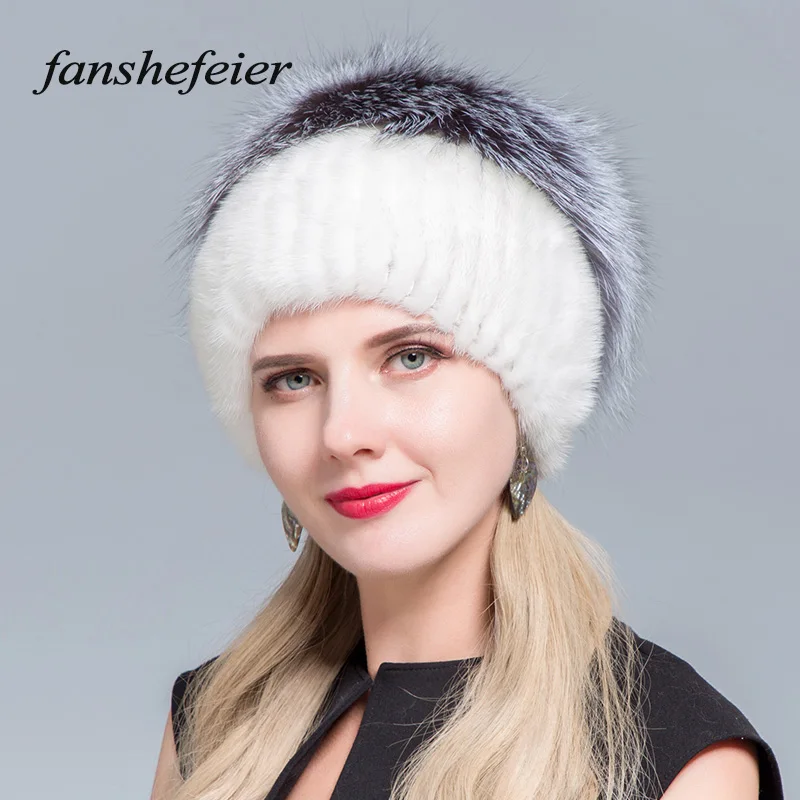 Fanshefeier 2018New настоящий помпон из меха норки шапка женская мода лиса меховые зимние шапки для женщин толстые теплые вязаные шапки высокого качества