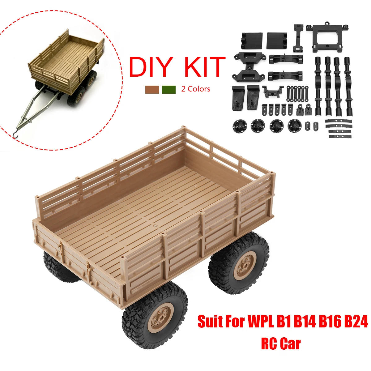 Upgrade Trailer Military RC Car DIY Part Set For WPL B1 B14 B16 B24 1/16 Metal Plastic High Strength Wear-resistant