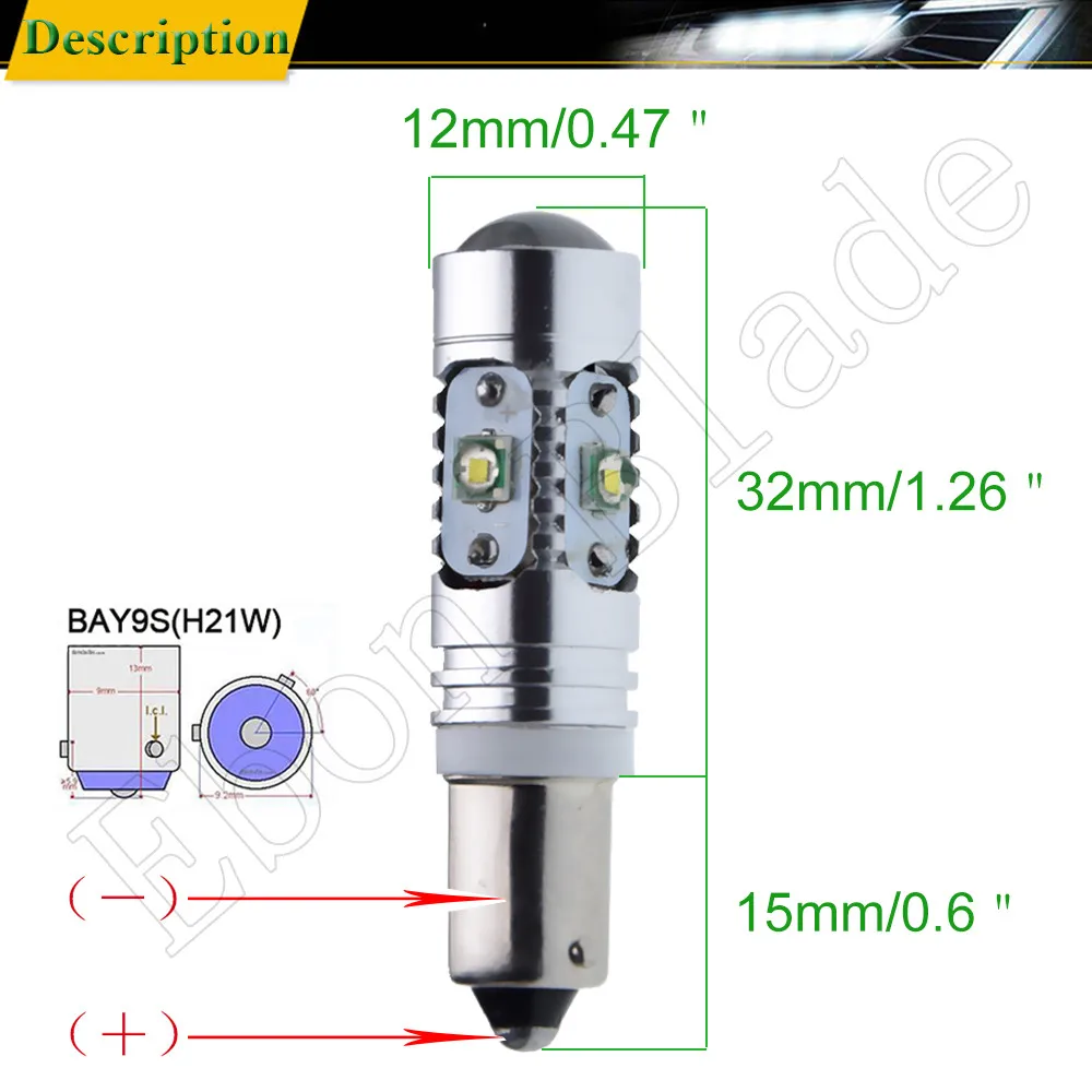 Комплект из 2 предметов высокого Мощность Canbus Error Free белый BAY9S H21W 64136 XBD 25 Вт авто светодиодный свет парковочная лампа стайлинга автомобилей, работающего на постоянном токе 12 В