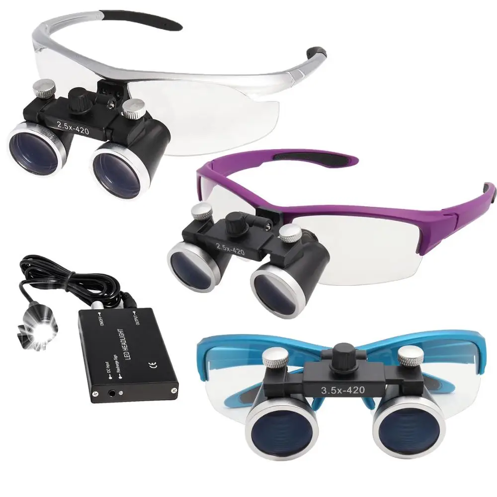 

3.5X/2.5X420mm Dental Loupe Dental Lab Medical Loupe Dental Magnifier 3W/5W Headlight Head Lamp Multi Color