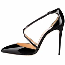 Amourplato Women’s Pointed Toe Cross Strap Buckle Pumps 10cm Stiletto Heel Party Prom Evening Dress Shoes