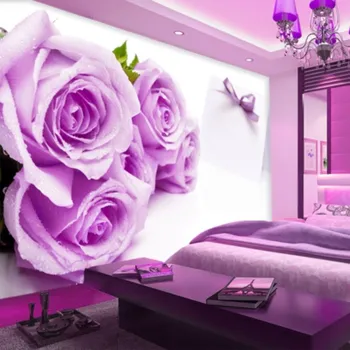 

Luxury Mural wallpaper tv sofa background, fresco wallpaper purple rose flower personalized Modern home decor