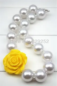 

10Pcs Lot Chunky Necklace-silver with Pink flower pendant Girl Necklace for Kids CB124