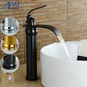 

Newly Basin Faucets Bathroom Basin Sink Brass Mixer Tap Hot Cold Black Faucet Waterfall Mixer Bathroom Faucet