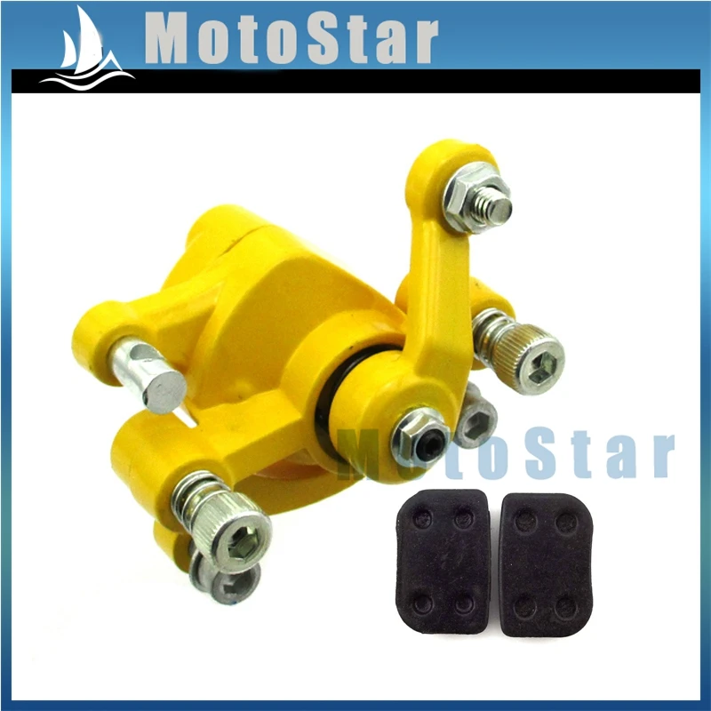 Желтый левый диск Тормозной суппорт колодки для 33cc 43cc 49cc 50cc газа goped встать скутер
