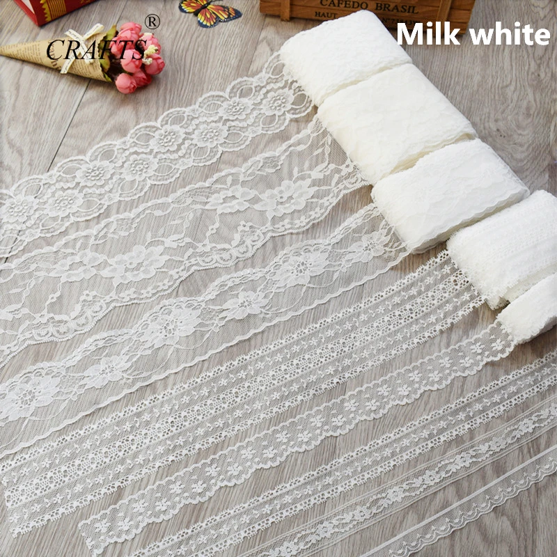 

2019 Global Hot Sale 10 yards beautiful milk white lace ribbon European lace fabric lace sew embroidery dress accessories