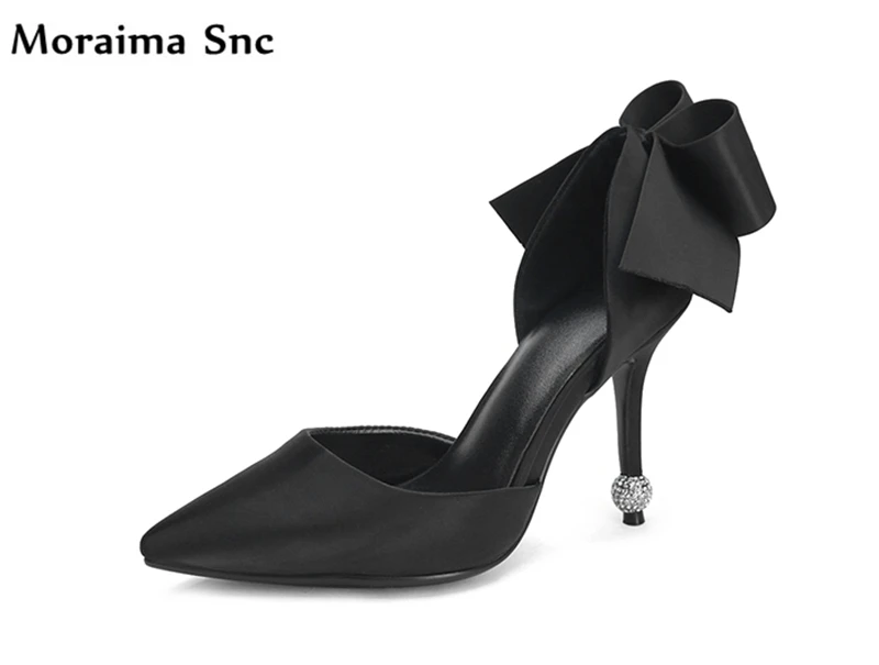 Moraima Snc hot sales sexy women pumps high heel pointed toe shallow slip-on crystal butterfly-knot handmade wedding shoes