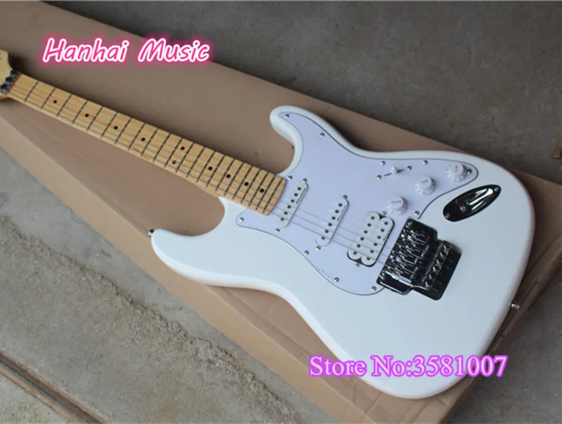 

Popular Electric Guitar,White Color Body and Pickguard,Chrome Hardware with Floyd Rose,Maple Fretboard and can be Customized