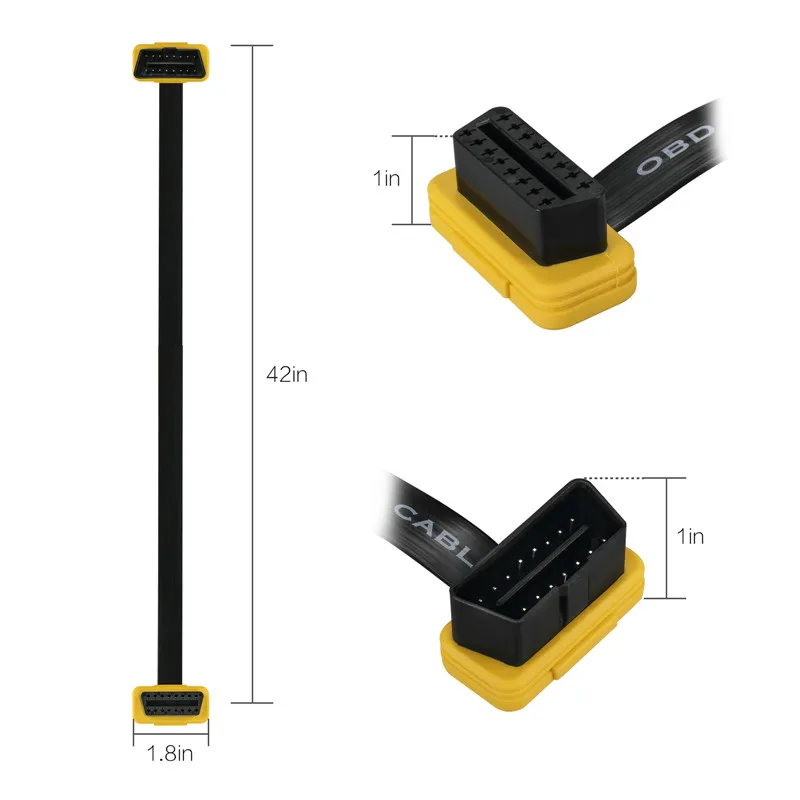 Кабель-удлинитель AUTOOL 100 см для автомобилей OBD2, плоский провод, 16 контактов для мужчин и женщин, плоский удлинитель, адаптер OBD2, Удлинительный кабель