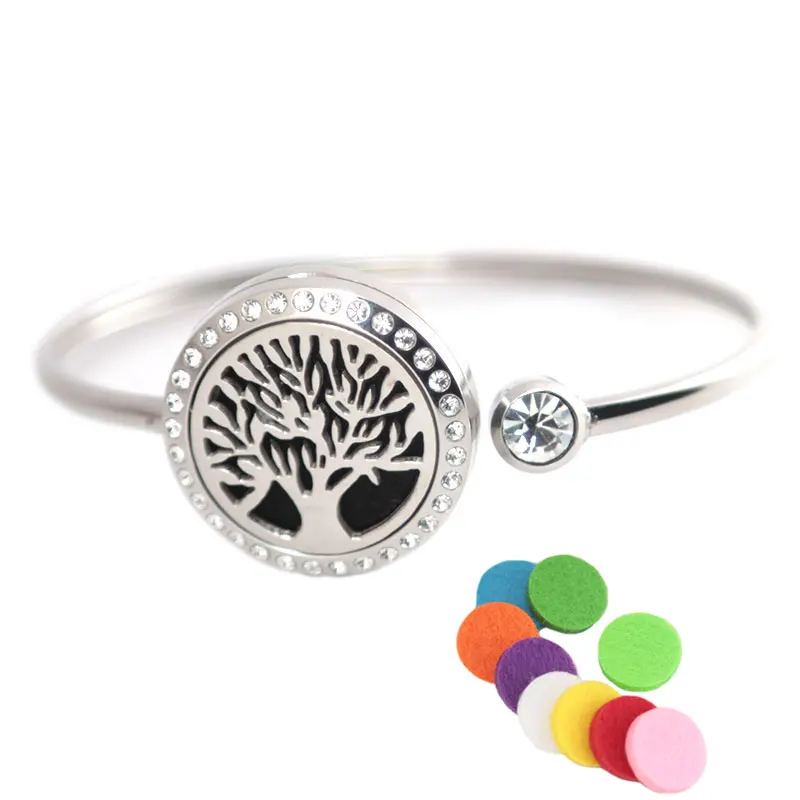 

25mm Magnet Crystal Stainless steel Aromatherapy locket Bracelet Bangle essential oil diffuser locket Tree of Life bracelet