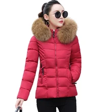 Зимние парки Новая мода меховой воротник с капюшоном верхняя одежда короткий пуховик хлопковая куртка Тонкий Большой размер теплые зимние куртки пальто женские