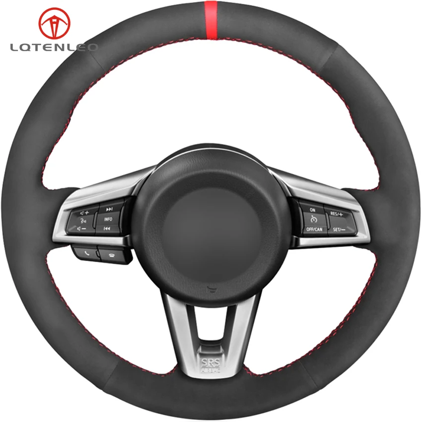 

LQTENLEO Black Suede DIY Hand-stitched Anti-Slip Car Steering Wheel Cover For Mazda MX-5 2016 2017 2018 2019