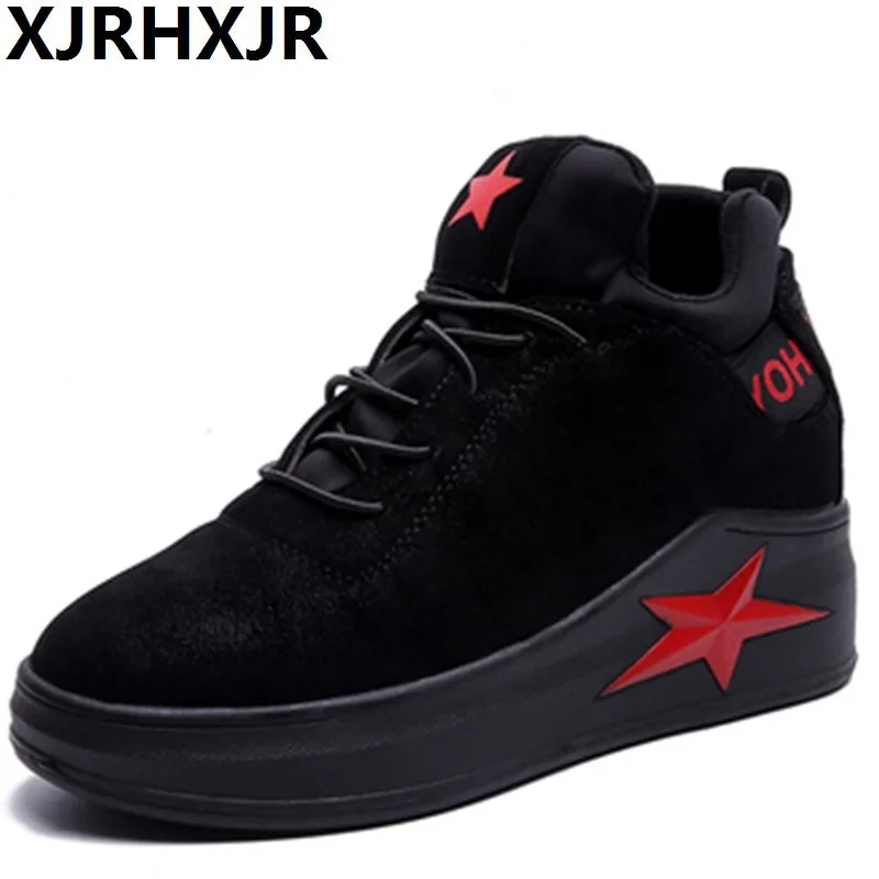 

High Quality Autumn 2019 Woman Leather Shoes Black Wedges Platform Shoes Woman Sneakers Fashion Casual Women Shoes Size 35-40