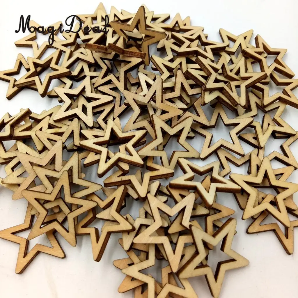 MagiDeal Delicate 50/30/25Pcs Unfinished Hollow Star Shape Wooden Embellishments for Wedding Party Board Classroom Decor 3 Sizes