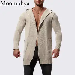 Moomphya/с капюшоном мужские свитер вязаный свитер мужчин уличной хип-хоп Кардиган Мужчины Длинная стильная свитер-пальто sueter hombre