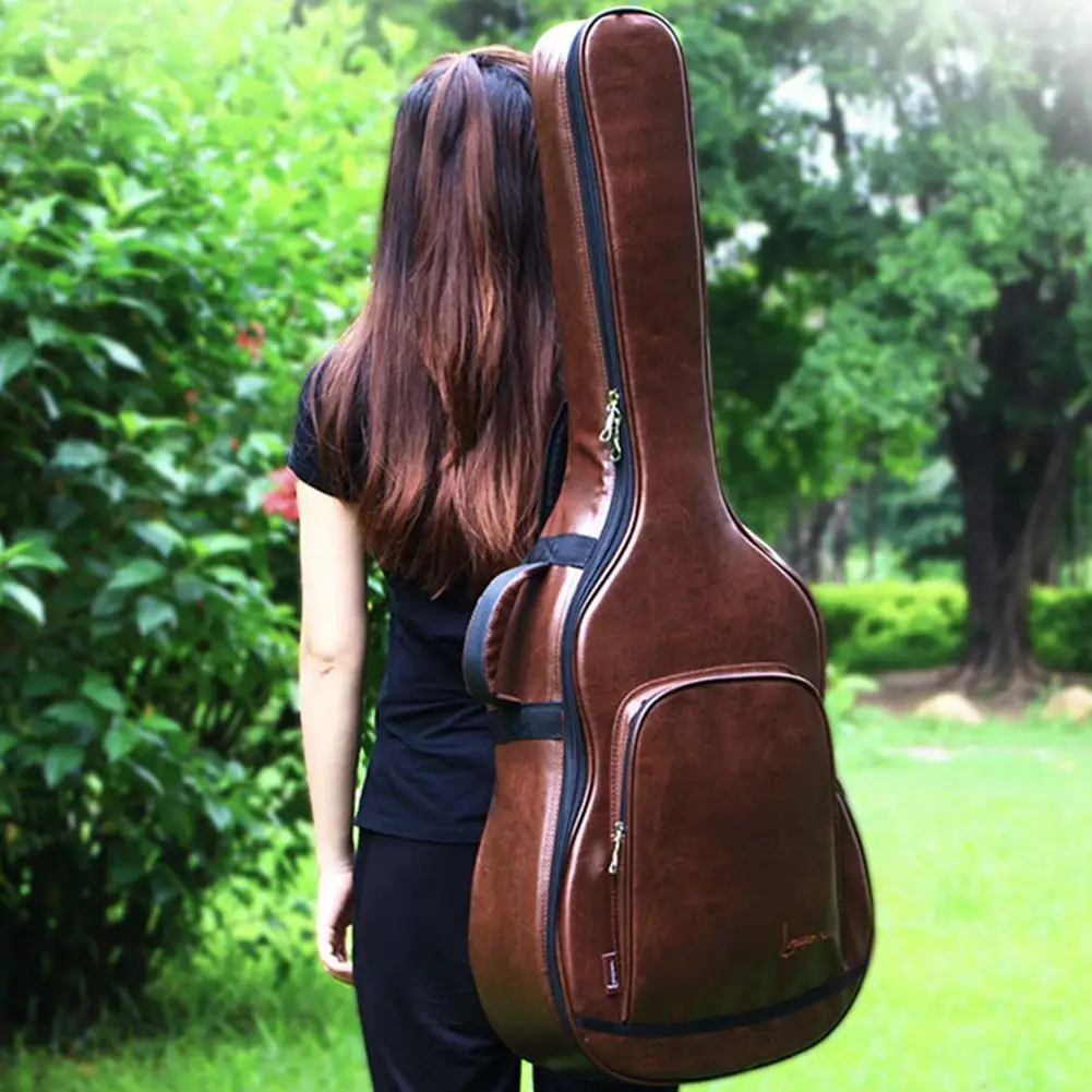 

40/41 Inch Acoustic Guitar Bag Folk Guitar Backpack Thicken Travel Guitar Case Shoulder Bag Waterproof Shockproof PU Leather Bag