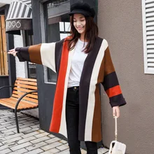 2017 spring and autumn women new fashion color loose knit cardigan long paragraph leisure sweater jacket TB84