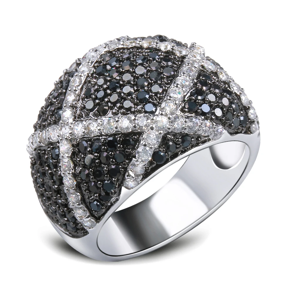 Nice Rings for women rhodium plated Cubic zirconia black and white CZ