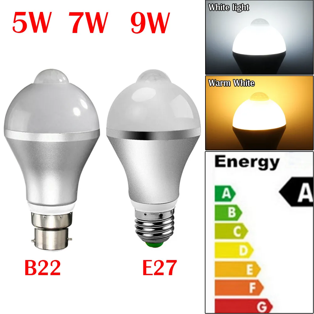 1pc Smart Pir Motion Sensor Led Bulb 5730 Smd 5w 7w 9w Auto On/off