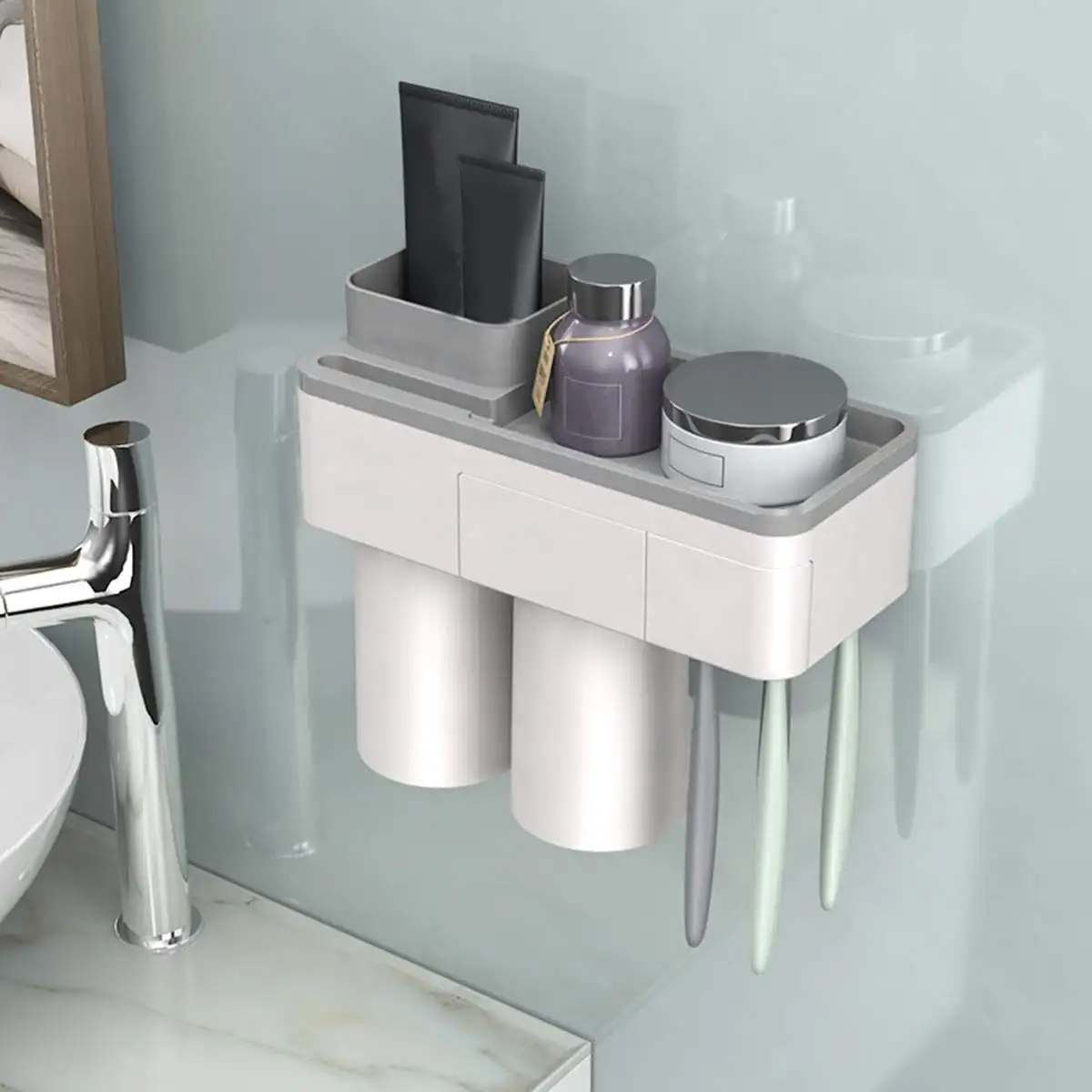 3 цвета Магнитный пластиковый держатель для зубных щеток стеллаж для хранения полки Аксессуары для ванной комнаты Набор 2/3 чашки, дома, отеля, Ванная комната организатор - Цвет: Grey 2 Cups