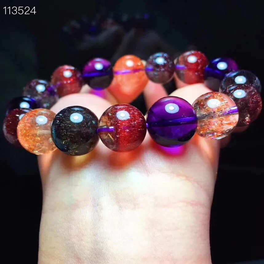 

13.5mm Genuine Natural Colorful Super 7 Melody Stone Bracelet For Women Gift Fashion Strawberry Quartz Crystal Bracelets AAAAAA
