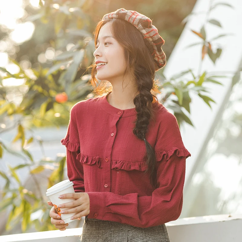 

INAMN Solid Color O Neck Office Lady Long Sleeve Women Blouse