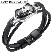 AZIZ BEKKAOUI модные плетеные панковские браслеты с черепом для мужчин из нержавеющей стальной кожаный браслет ювелирные изделия подарок дропшиппинг