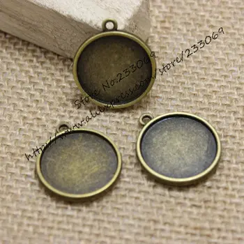 

(30 pieces/lot) Antique Bronze Metal Alloy 23*26mm (Fit 20mm DIA) Double-sided Round Cabochon Pendant Settings T0122