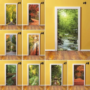

Self Adhesive Decal Home Decor Forest DIY Door Sticker Tree Landscape Paper for Living Room PVC Waterproof 3D Print Photo Art