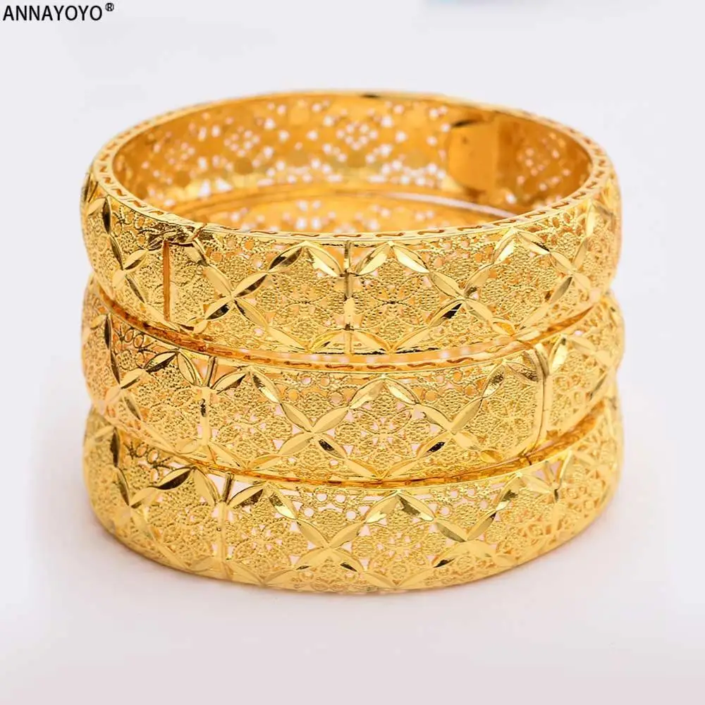 Annayoyo New Fashion lady Luxury Gold Color Jewelry Bangles Ethiopian African Women Dubai Bracelet Party wedding Gifts - Окраска металла: 4pcs