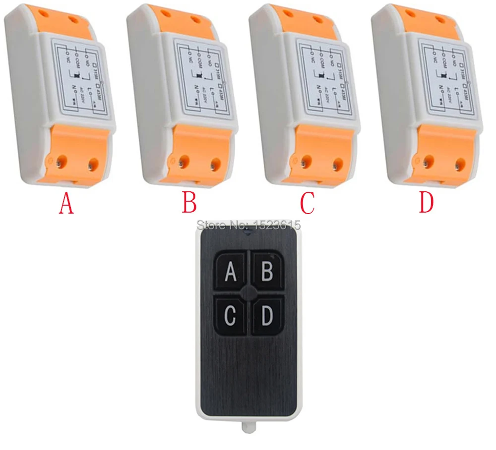 

New AC220V 1CH 10A wireless remote control switch system 1X Transmitter + 4X Receiver relay smart house z-wave