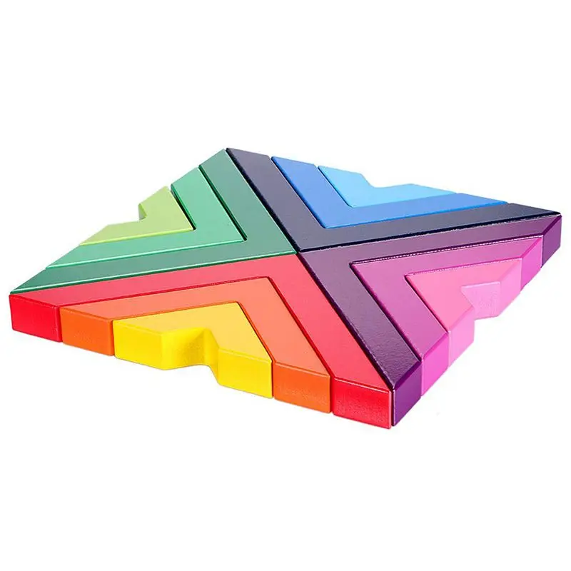 

Wooden Rainbow Stacking Game Stacker Geometry Building Blocks Nesting Educational Toys Kids Toddlers
