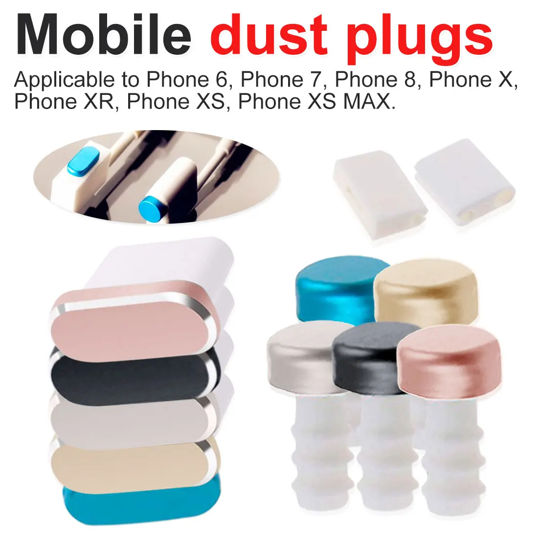 

Metal Skin PC Charger Port Anti Dust Plug For IPhone 7 8 X 6S Plus Cap Stopper Cover Phone Accessories Universal Charging Plug