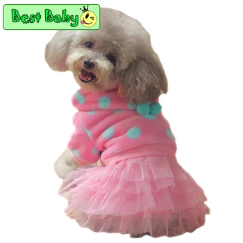 

New Fashion Pets Dresses For Dogs CQ22 Small Yorkshire Poodle Winter Autumn Costumes Blue Pink Dots Party Cuddly Cat Supplies