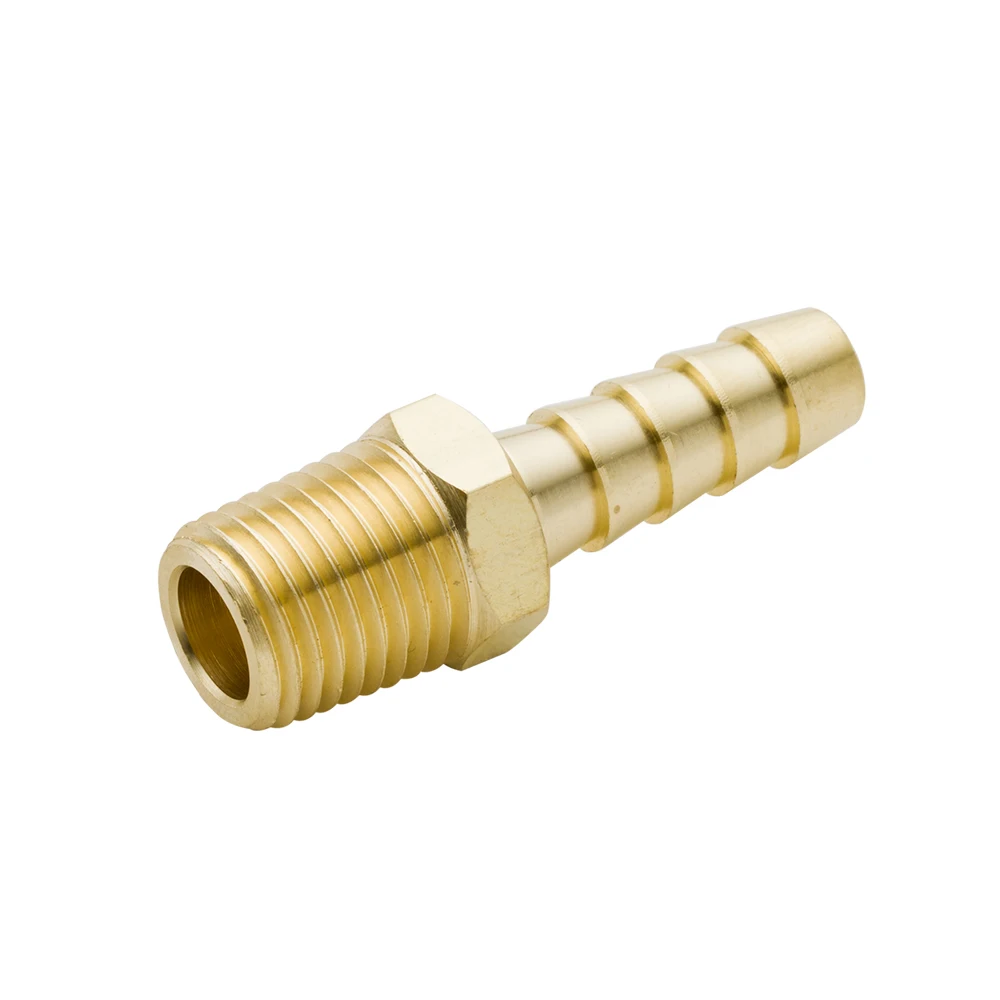 Brass Elbow Fitting: 3/8" ID Hose Barb To 1/4" Male NPT - For Air, Water, Oil, Gas