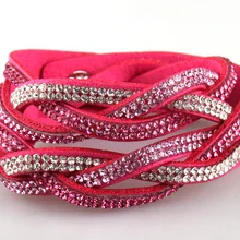 Новое поступление Immitation крученая Ткань Кожа обертывание Стад кожанный браслет с подвеской Женские Подарочные ювелирные изделия