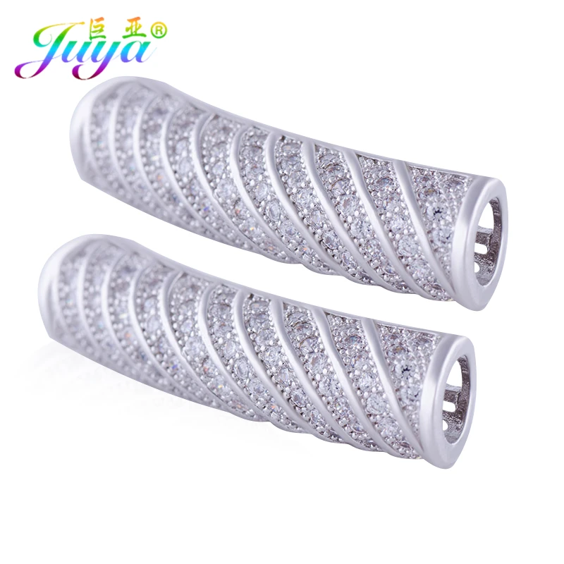 

Beading Jewelry Material Micro Pave Zircon Gold/Silver Hollow Curved Tube Spacer Charm Beads Accessories For DIY Jewerly Making